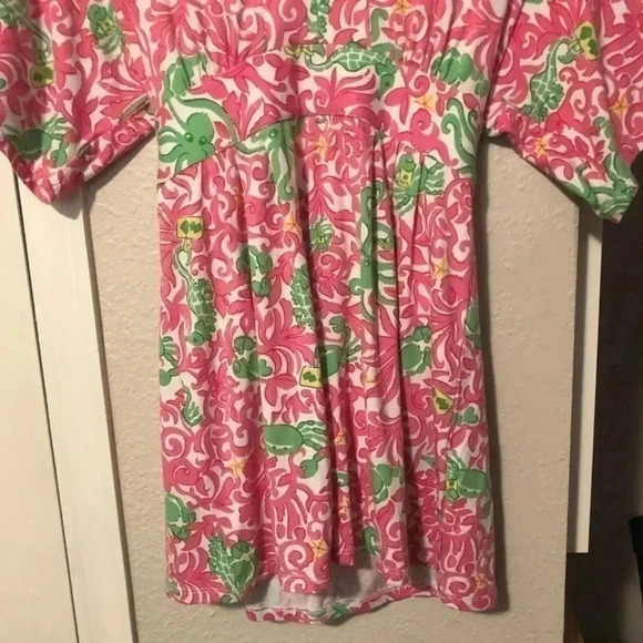 Lilly Pulitzer V-Neck Pink Green Tie-Waist Crab Octopus Money Tunic Dress - Picture 6 of 7